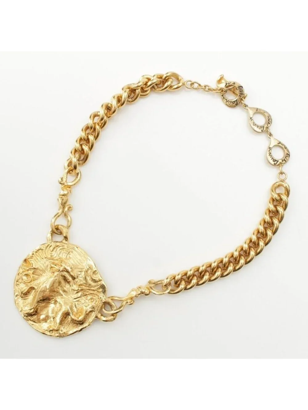 Saint Laurent Vintage Lion Medallion Animal Necklace Gold